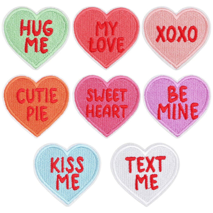 8 Heart-Shaped Embroidered Patches Sew-On DIY Applique for Jeans & Dress by Deal US