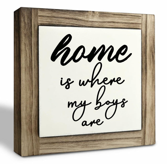Rustic Wood Sign Inspirational Plaque 'Home Is Where My Boys Are' by Deal US