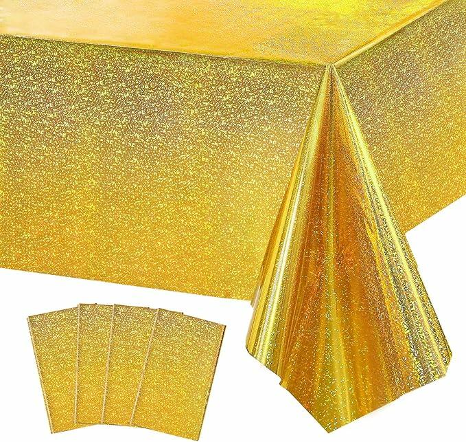 JXPARTYY Iridescent Plastic Tablecloths 4 Pack 54x108 Disposable Party Yellow by Deal US