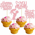 Gyufise 24-Pack Pink Mother’s Day Cupcake Toppers Love You Mom Cake Picks by Deal US