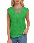 AGWISH Women High Neck Lace Tank Top Sleeveless Rib Summer Medium Green by Deal US