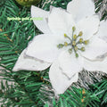 KEPATO Christmas Glitter Poinsettia Christmas Tree Ornaments Pack of 12 (White) by Deal US