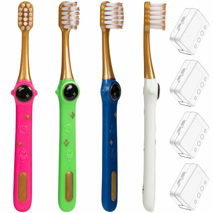 PRASBURR Toddler Toothbrush 4-Pack Galactic Adventures Soft Bristles Age 2-4+ by Deal US