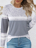 LilyCoco Womens Striped Shirt Color Block Crewneck Long Sleeve T Shirt Grey S by Deal US