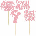 Gyufise 24-Pack Pink Mother’s Day Cupcake Toppers Love You Mom Cake Picks by Deal US