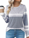 LilyCoco Womens Striped Shirt Color Block Crewneck Long Sleeve T Shirt Grey S by Deal US