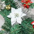 KEPATO Christmas Glitter Poinsettia Christmas Tree Ornaments Pack of 12 (White) by Deal US
