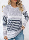 LilyCoco Womens Striped Shirt Color Block Crewneck Long Sleeve T Shirt Grey S by Deal US