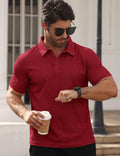 QOSOQ Men’s Polo Shirt Short Sleeve Golf Casual Quick Dry Breathable Red by Deal US
