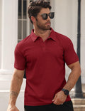 QOSOQ Men’s Polo Shirt Short Sleeve Golf Casual Quick Dry Breathable Red by Deal US