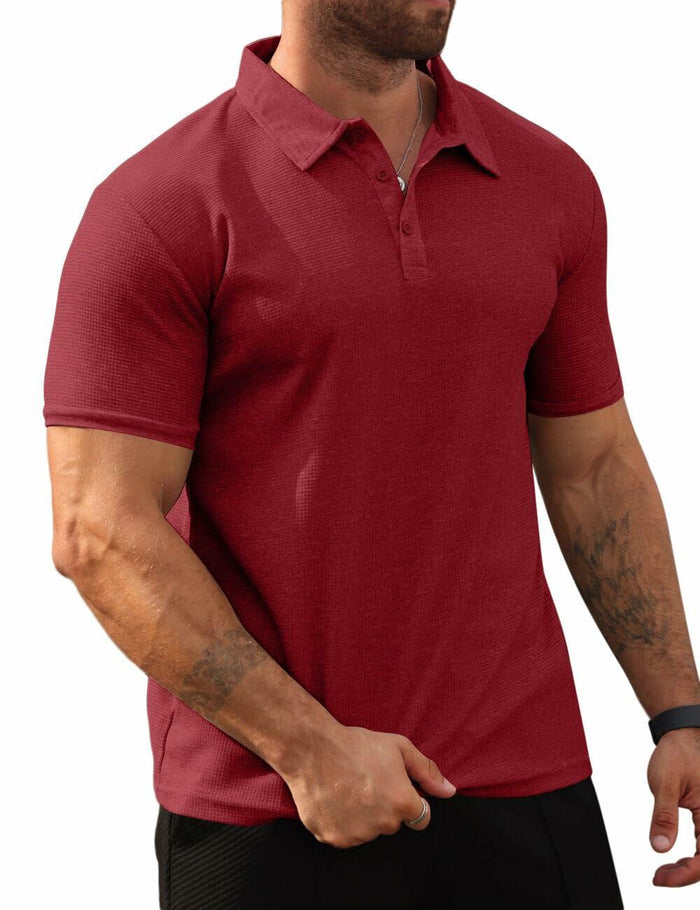 QOSOQ Men’s Polo Shirt Short Sleeve Golf Casual Quick Dry Breathable Red by Deal US
