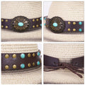 Whistlone Handmade Embroidery Hat Band Studded Sapphire Rivets Cowboy Fedora by Deal US