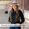 Whistlone Handmade Embroidery Hat Band Studded Sapphire Rivets Cowboy Fedora by Deal US