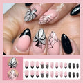 24PCS Halloween Short Almond Press-On Nails Pink & Black Pumpkin Spider Web by Deal US