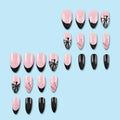 24PCS Halloween Short Almond Press-On Nails Pink & Black Pumpkin Spider Web by Deal US