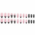24PCS Halloween Short Almond Press-On Nails Pink & Black Pumpkin Spider Web by Deal US