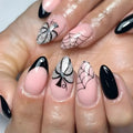24PCS Halloween Short Almond Press-On Nails Pink & Black Pumpkin Spider Web by Deal US