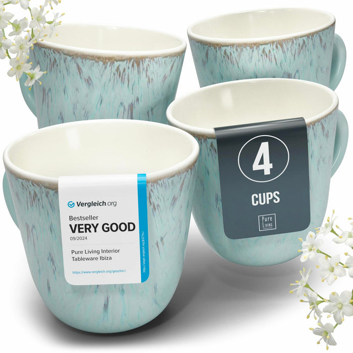 Stoneware Coffee Mug Set of 4 Modern Beige Blue Ceramic Cups 14.5oz by Deal US