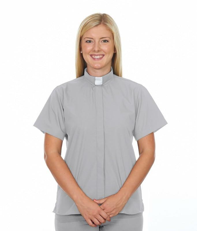 FOR HIS SERVICE Women’s Clergy Shirt Gray Short Sleeve Tab Collar Size 22 by Deal US
