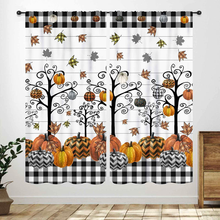 Fall Themed Curtains Autumn Leaves Halloween Pumpkin Drapes 42x45 Inch by Deal US