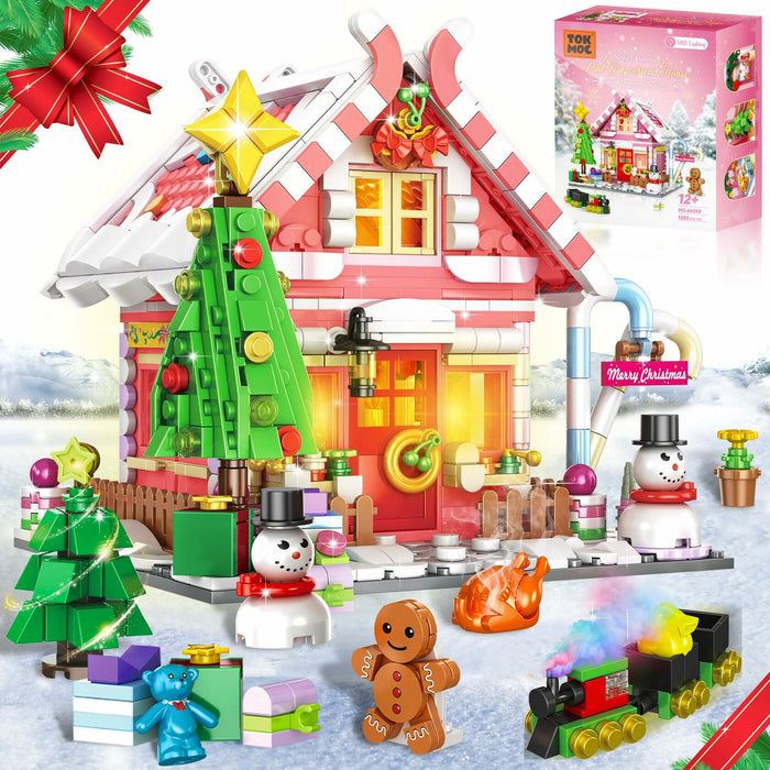 GIVFOZAY 1288PCS Christmas Gingerbread House Building Block Set Pink OPEN BOX by Deal US