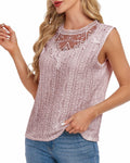 AGWISH Women’s Sleeveless Ruffle Lace Blouse Semi Sheer Floral Light Pink XL by Deal US