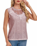 AGWISH Women’s Sleeveless Ruffle Lace Blouse Semi Sheer Floral Light Pink XL by Deal US