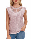 AGWISH Women’s Sleeveless Ruffle Lace Blouse Semi Sheer Floral Light Pink XL by Deal US