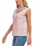 AGWISH Women’s Sleeveless Ruffle Lace Blouse Semi Sheer Floral Light Pink XL by Deal US