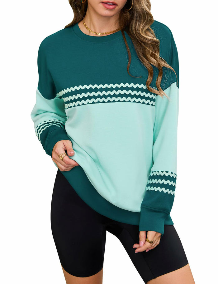 BMJL Women’s Oversized Sweatshirt Long Sleeve Crewneck Pullover Turquoise M by Deal US