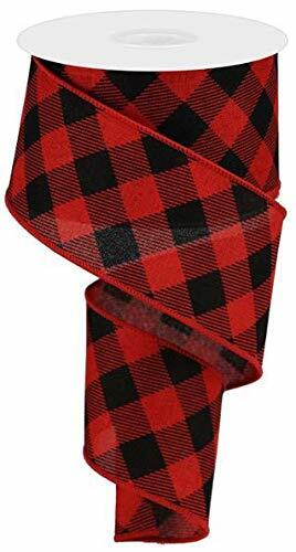 Diagonal Plaid Check Wired Edge Ribbon - 10 Yards (Red, Black, 2.5") by Deal US