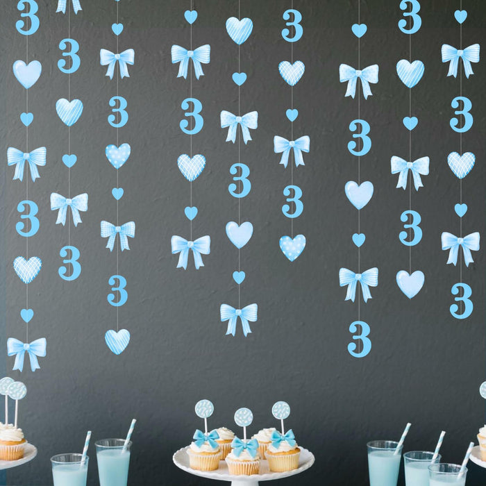 40Ft Blue 3rd Birthday Bow Garland Banner Heart Streamer Party Decor by Deal US