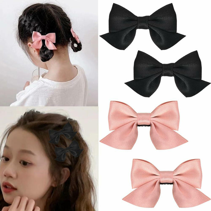 Hair Bow Clips for Women & Girls 4PCS Pink Black Bow Knot Hair Barrette by Deal US