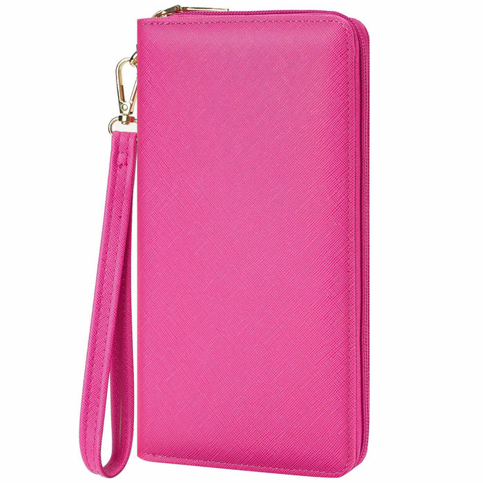 Chelmon Women's Vegan Leather Clutch Wallet with Zip, Hand Strap, Large Capacity by Deal US