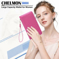 Chelmon Women's Vegan Leather Clutch Wallet with Zip, Hand Strap, Large Capacity by Deal US