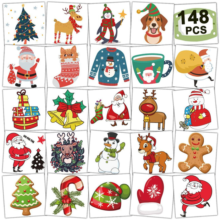 CHARLENT 148pcs Christmas Temporary Tattoos for Kids Xmas Party Favors by Deal US