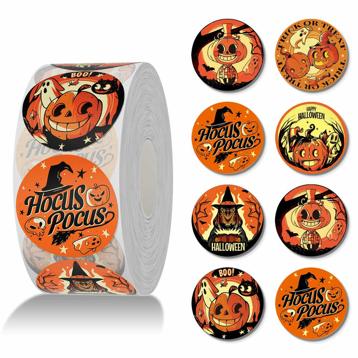 ZAWE Halloween Sticker Roll 500pcs 1.5" Ghosts Pumpkins Witch Colored by Deal US