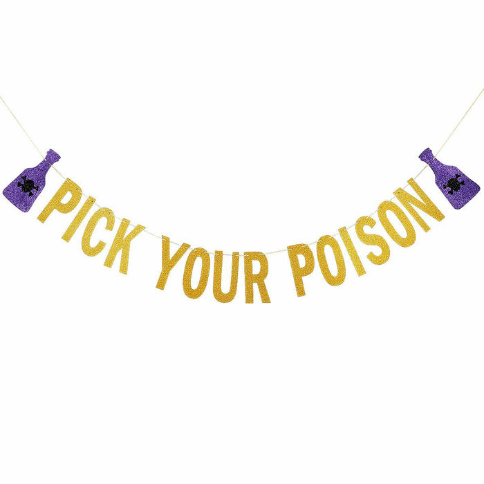 LeeSky Gold Glitter Pick Your Poison Halloween Party Banner Paper Letter Print by Deal US