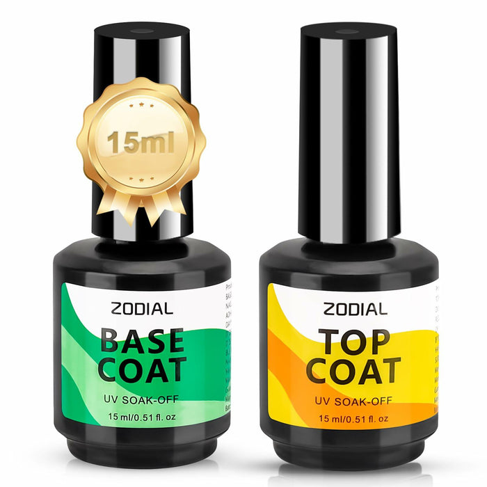 ZODIAL Gel Base & Top Coat Set 0.51oz No Wipe High Glossy Finish 2Pcs by Deal US