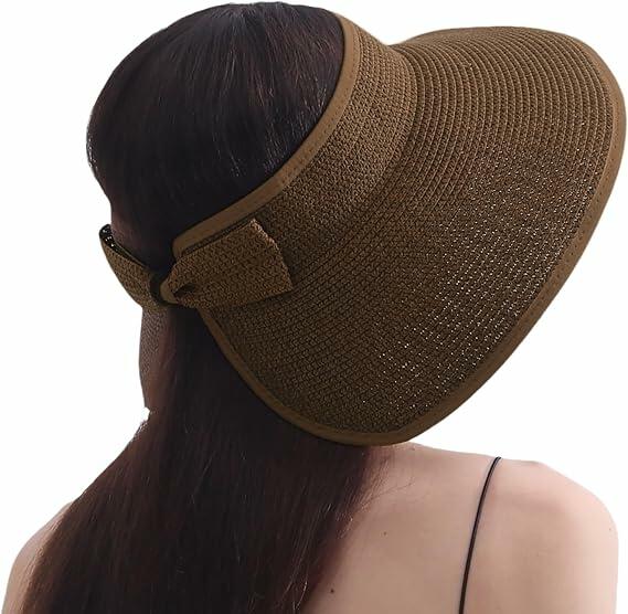 Wide Brim Straw Sun Hat Women Summer Beach Vacation Foldable Coffee Ribbon by Deal US