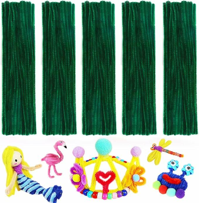 Green Glitter Pipe Cleaners Craft Supplies Arts & Crafts DIY 12in by Deal US