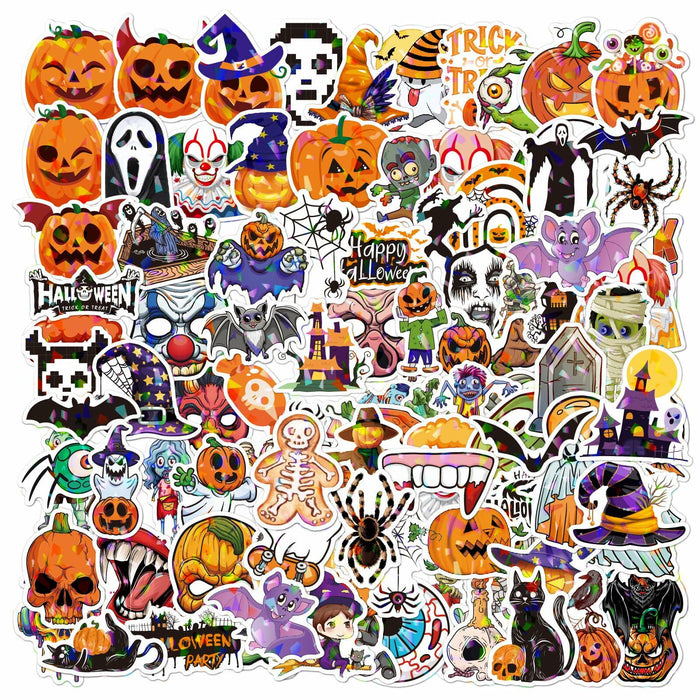 Waxkure 100PCS Halloween Pumpkin Ghost Witch Bat Vinyl Stickers Waterproof by Deal US