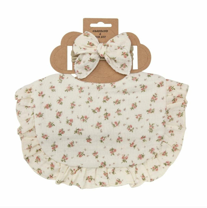 Chic Baby Bib with Matching Headband 100% Muslin Cotton Soft Colors Fl-9 by Deal US