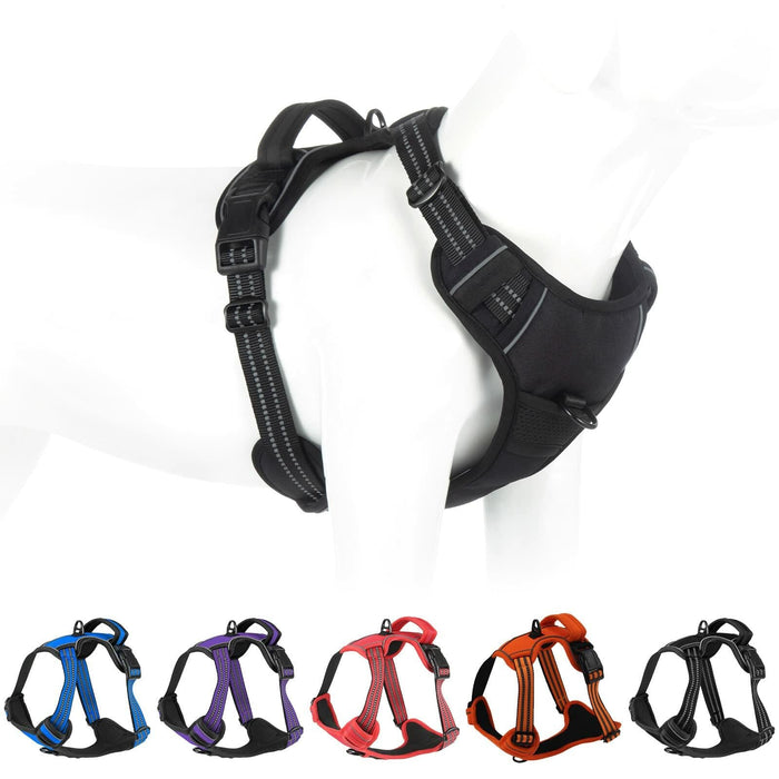 No Pull Dog Harness Adjustable Reflective Front Clip Padded Black Size L by Deal US