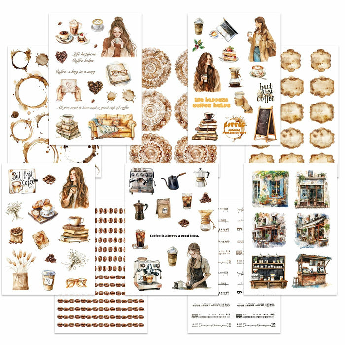 VISUMCIP Vintage Coffee Pre-Cut Journaling Stickers 10 Sheets Coffee Time by Deal US