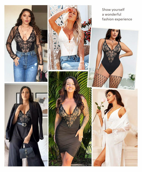 FeelinGirl Shapewear Tummy Control Lace Bodysuit V Neck Low Back White Size S by Deal US