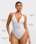 FeelinGirl Shapewear Tummy Control Lace Bodysuit V Neck Low Back White Size S by Deal US
