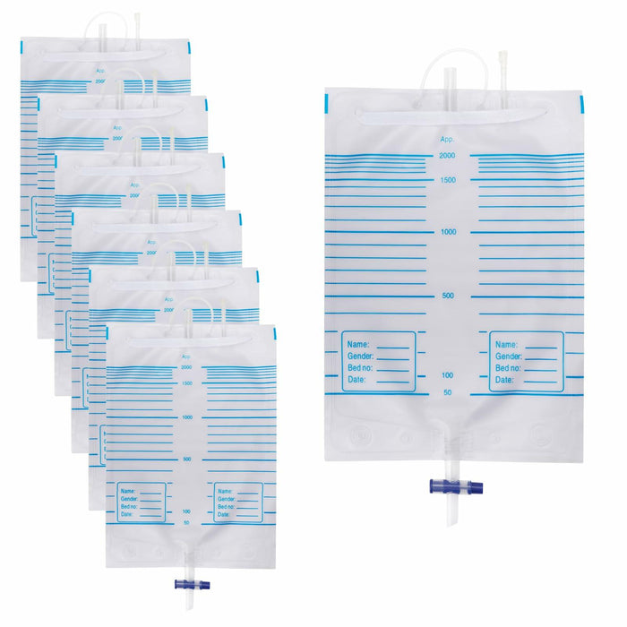 Plus tard 6Pack Catheter Urine Bags 67.6oz 2000ml White with Cloth Straps by Deal US