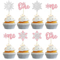 Gyufise 24Pcs Double Layer Pink Glitter Snowflake Cupcake Toppers Paper by Deal US