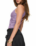 SAUNGKUAI Women's Sexy V Neck Sleeveless Lace Floral Top PinkPurple Size XL by Deal US